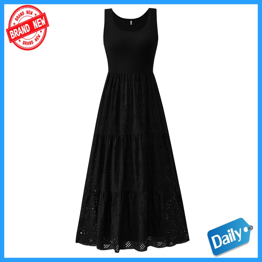 Sleeveless A-Line Midi Dress, Flowy With Side Pockets, Relaxed Fit